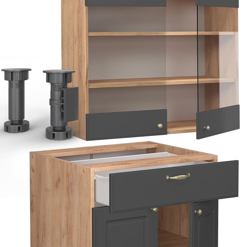 Cucina completa Fame-Line Antracite rustico/Rovere dorato 140 cm, PL Marmo Vicco