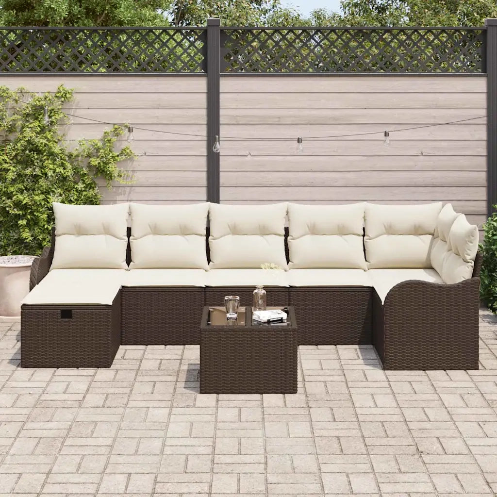Set Divano da Giardino con cuscino 8 pcs Marrone Poly Rattan