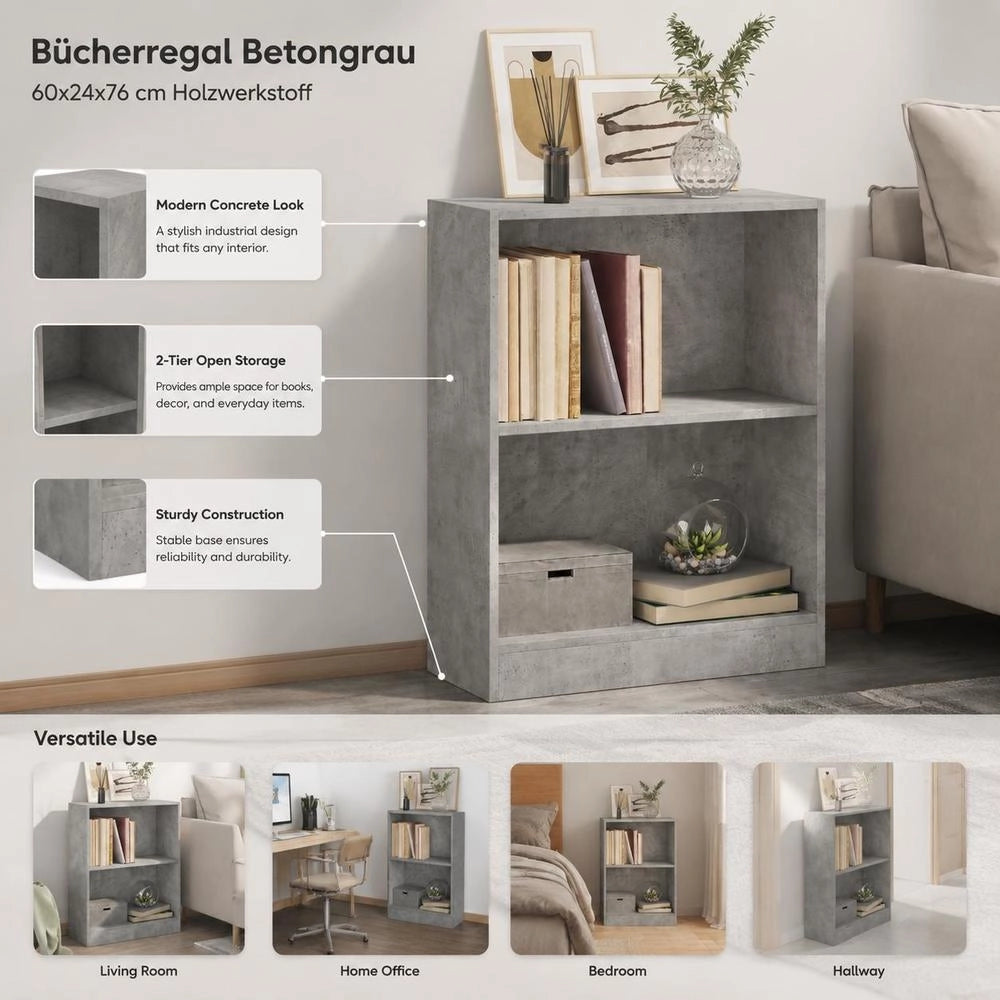 Bookshelf, Concrete Grey, 60x24x76 Cm, Wood-based Material