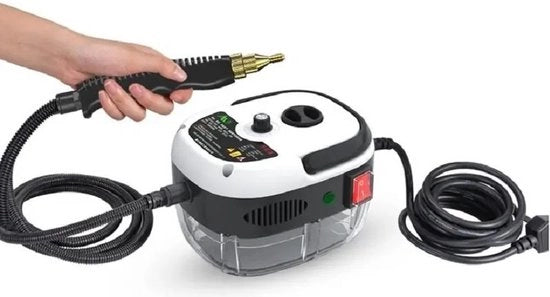 Aspiratore a Vapore - Pulitore di Tappeti - Aspirapolvere Manuale - 3 Bar - 19 x 15 x 13 CM - 2500 Watt - Diversi Set di Spazzole - Nero/Bianco