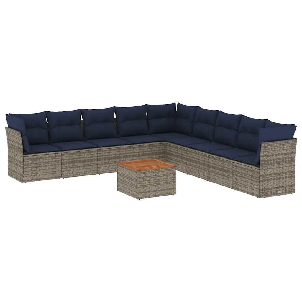 Set Divani da Giardino 10 pz con Cuscini Grigio in Polyrattan