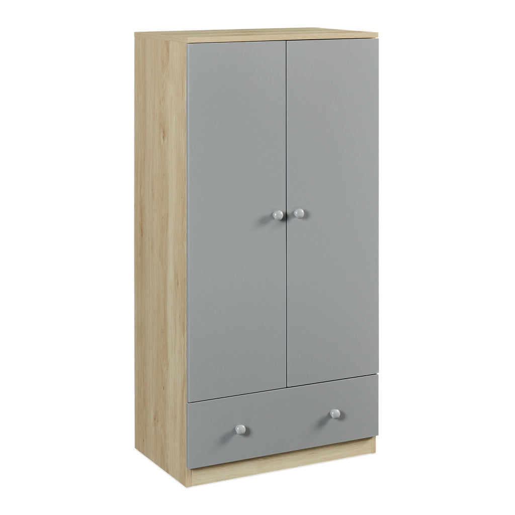 Armadio Beldinupp per Cameretta a 2 Ante e Cassetto 123 x 60 x 40 cm - Effetto Rovere/Grigio [en.casa]