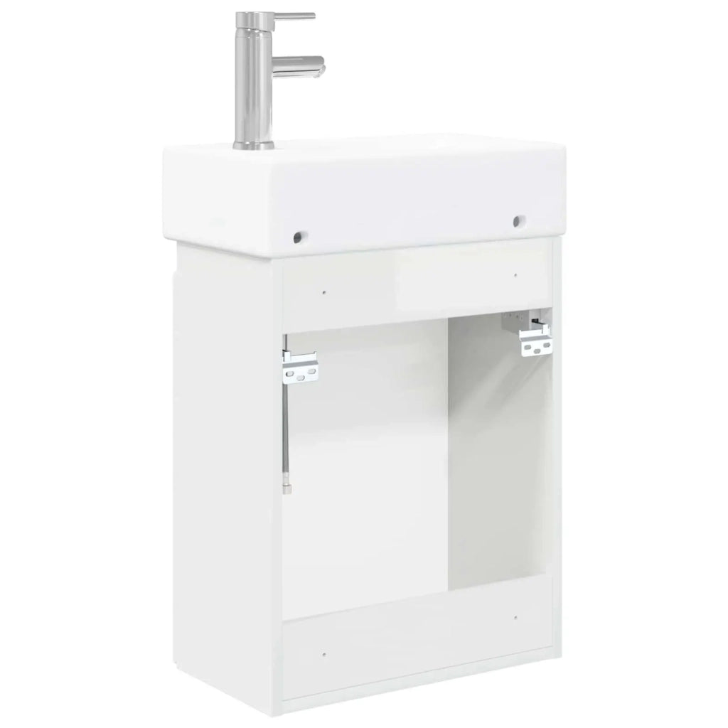 Mobile bagno con rubinetto Bianco Lucido 45,5 x 25,5 x 84 cm 889495