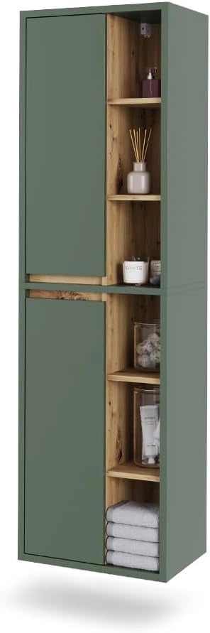 Mobile alto Viola, Verde/antracite, 50 x 170 cm con ripiani aperti, adatto al montaggio a parete e combinabile con altri mobili Viola