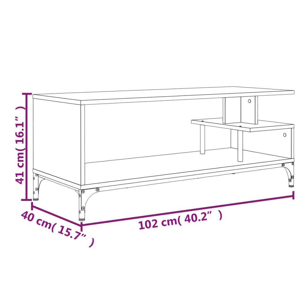 Mobile TV Rovere Fumo 102x40x41cm Legno e Acciaio a Polvere