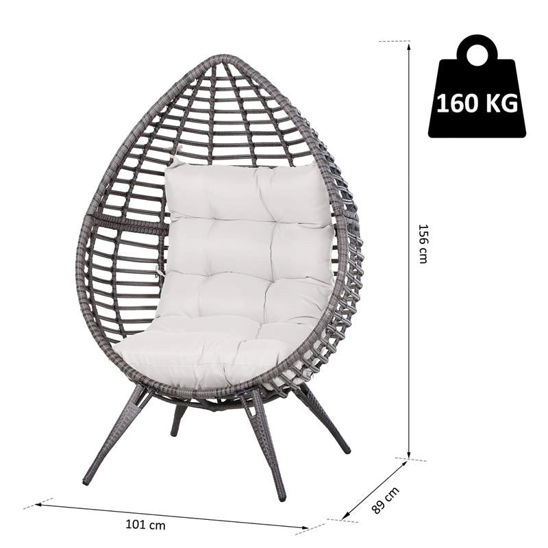 POLTRONA IN PE RATTAN GRIGIO CON MORBIDO CUSCINO BEIGE PER ESTERNI E INTERNI