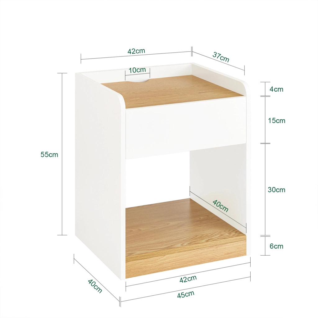 SoBuy Comodino per letto Tavolino stretto Tavolo telefono Bianco e Naturale 45x40x55cm FBT128-WN