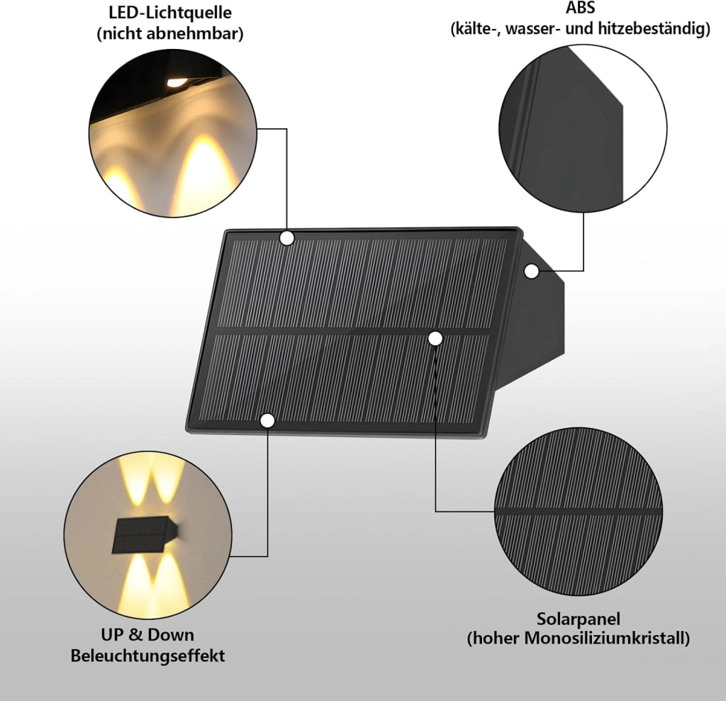 ZMH Lampada da Parete Solare Esterna Luce Calda Alto e Basso 2 Pezzi per Recinzione Giardino Balcone Terrazza