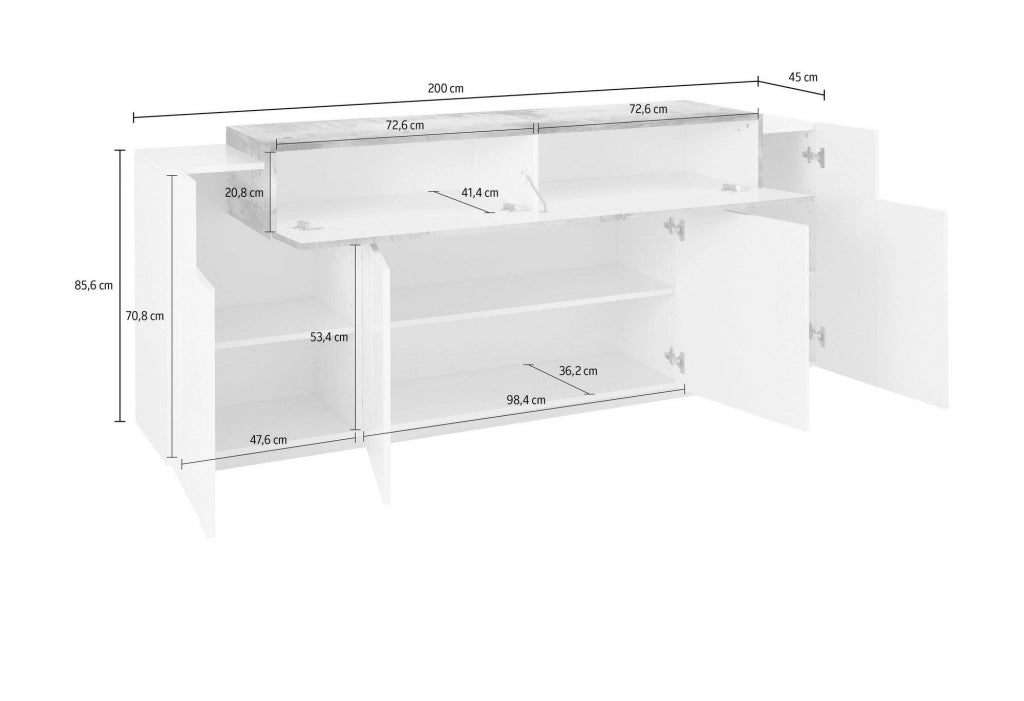 Madia Pulfero, Credenza 3 Ripiani Made in Italy, 200x45x85.5h cm Beige