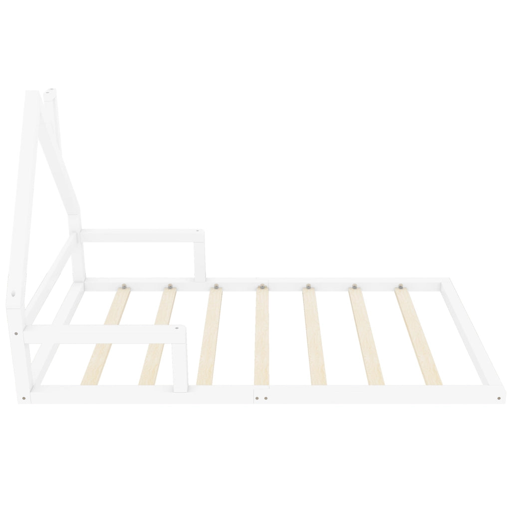 Letto bambino 90×200 cm; forma casa; in pino e MDF; senza materasso; bianco