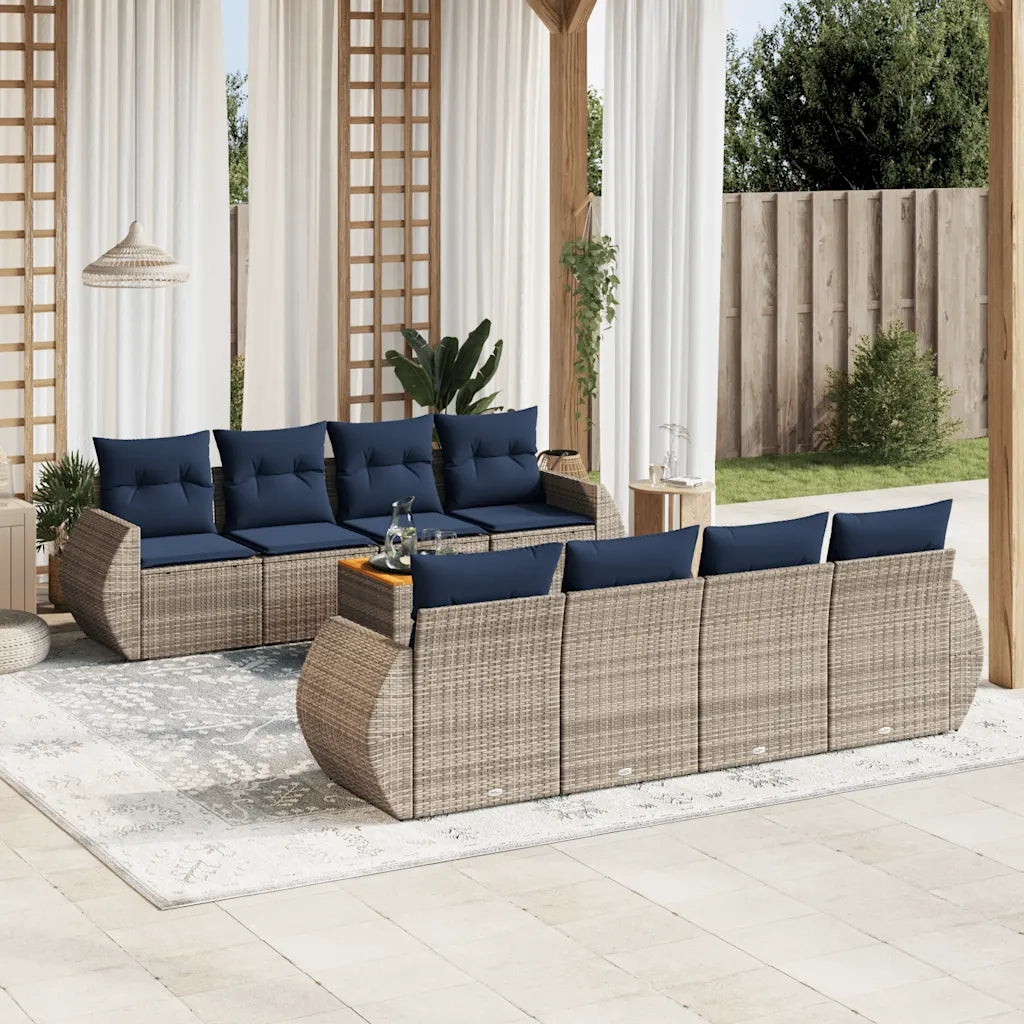 Set Divani da Giardino 9 pz con Cuscini Grigio in Polyrattan 3224927