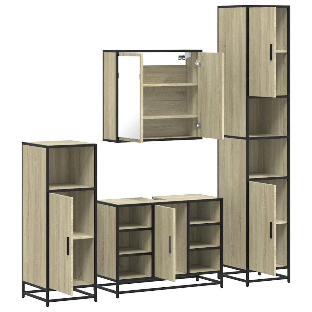 Set Mobili da Bagno 4 pz Rovere Sonoma in Legno Multistrato