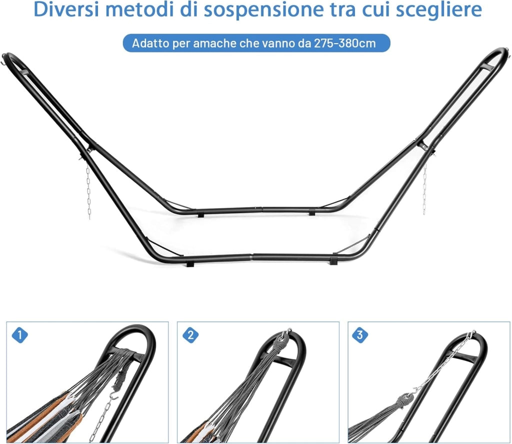 Supporto Universale per Amaca, Regolabile, Portata 200 kg | Telaio per Amaca, Adatto per Amache da 2,75 a 3,6 m di Lunghezza, per Terrazza Esterna Coperta da Giardino, Amaca Non Inclusa