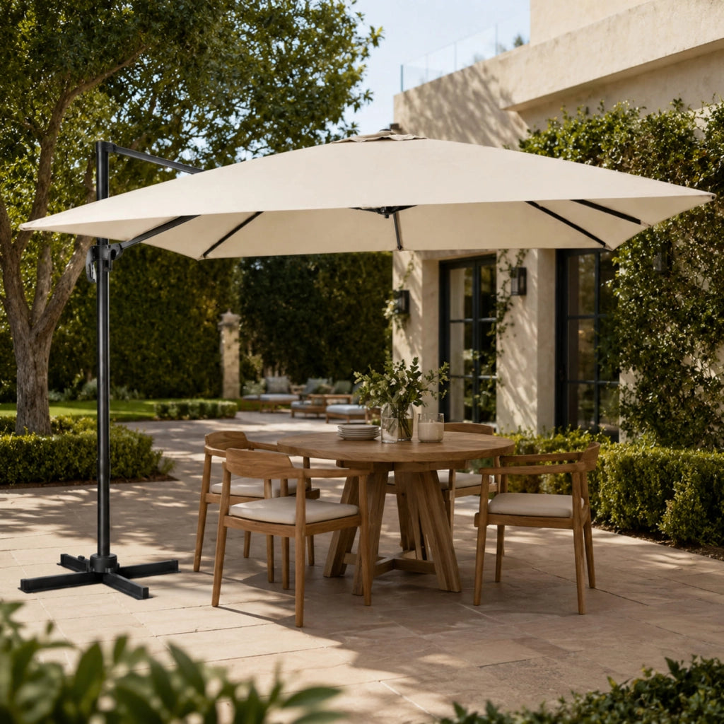 Ombrellone 3x3 Metri Con Palo Laterale In Acciaio E Base A Croce Struttura Rinforzata Copertura In Poliestere Quadrato Per Terrazza Patio Zona Piscina E Spazi Outdoor 300 x 300 x 273 Cm Tortora