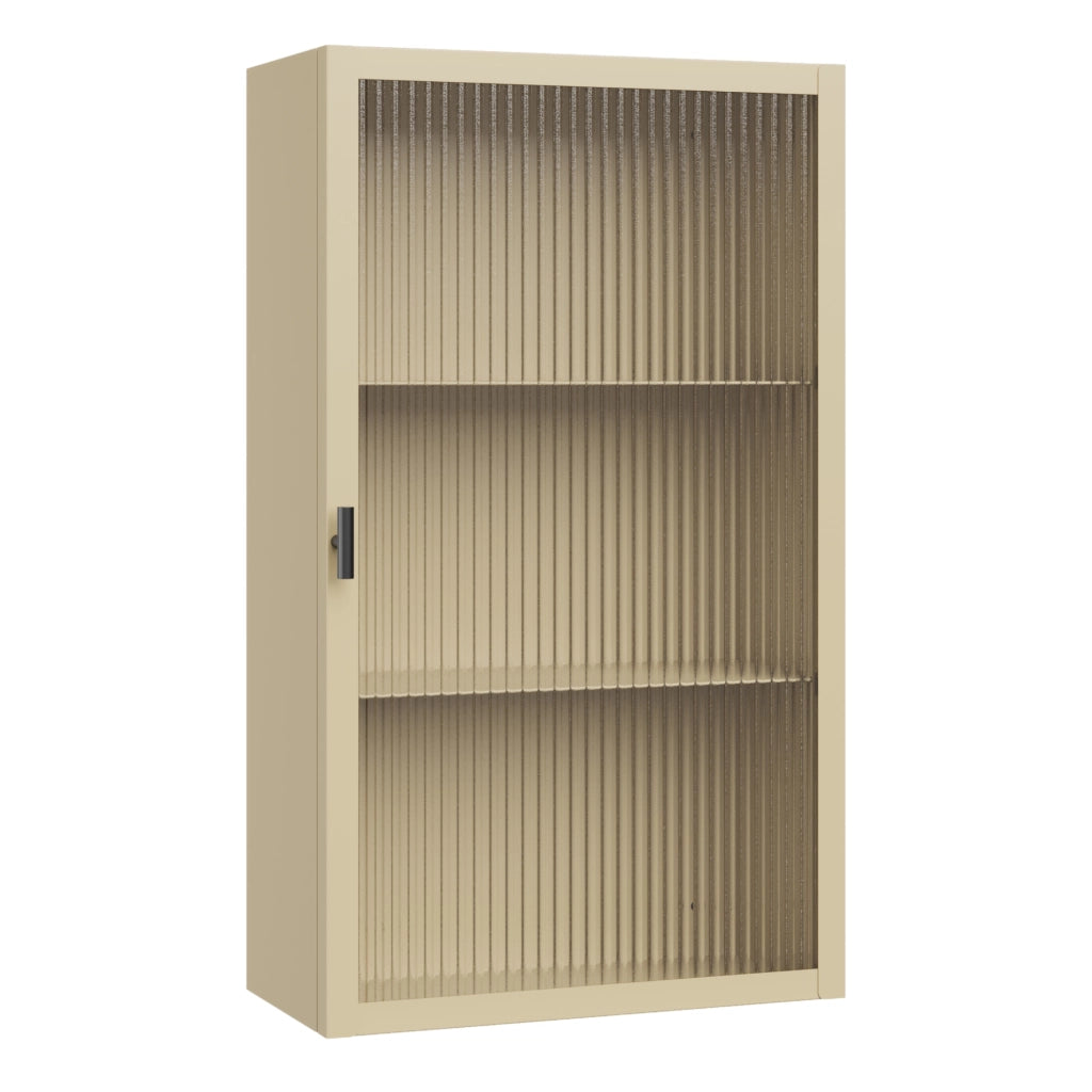 Armadietto a Parete Zundert Pensile ad Anta in Vetro Scanalato 60 x 35 x 15 cm - Color Cammello [en.casa]