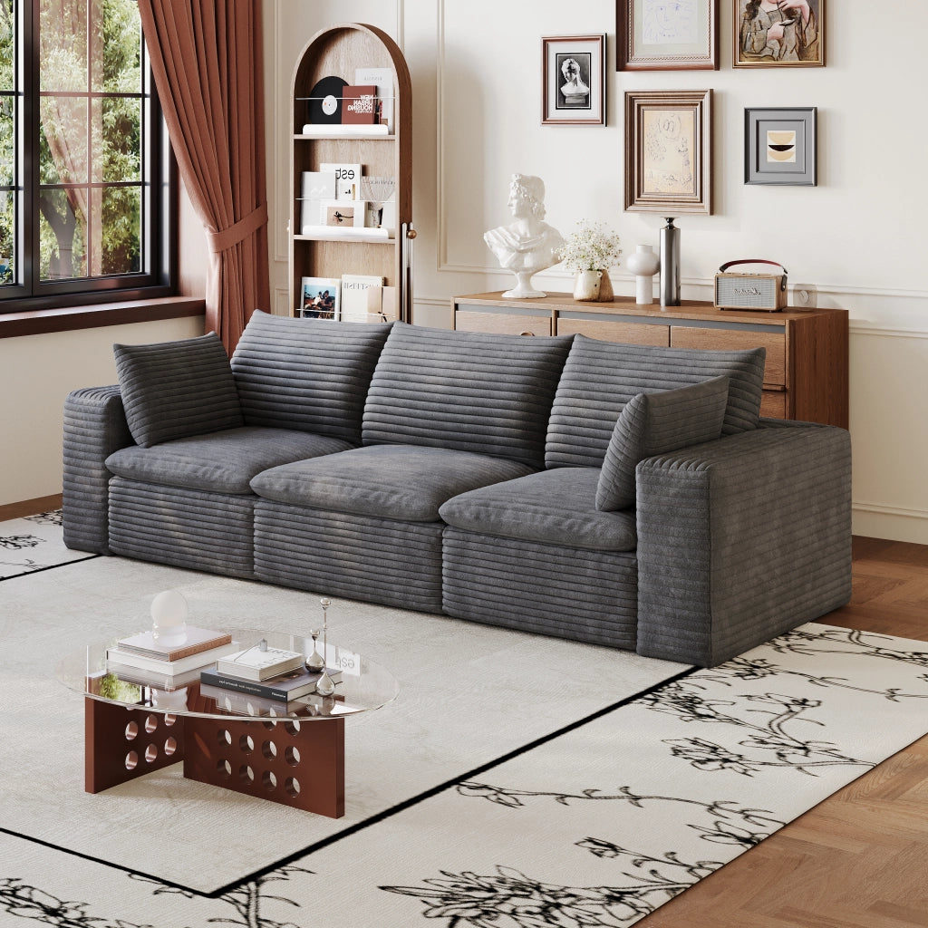 Divano Cloud 260 cm ¨C MINIMAL ¨C Velluto a Coste Grigio Scuro, Imbottito, Senza Montaggio