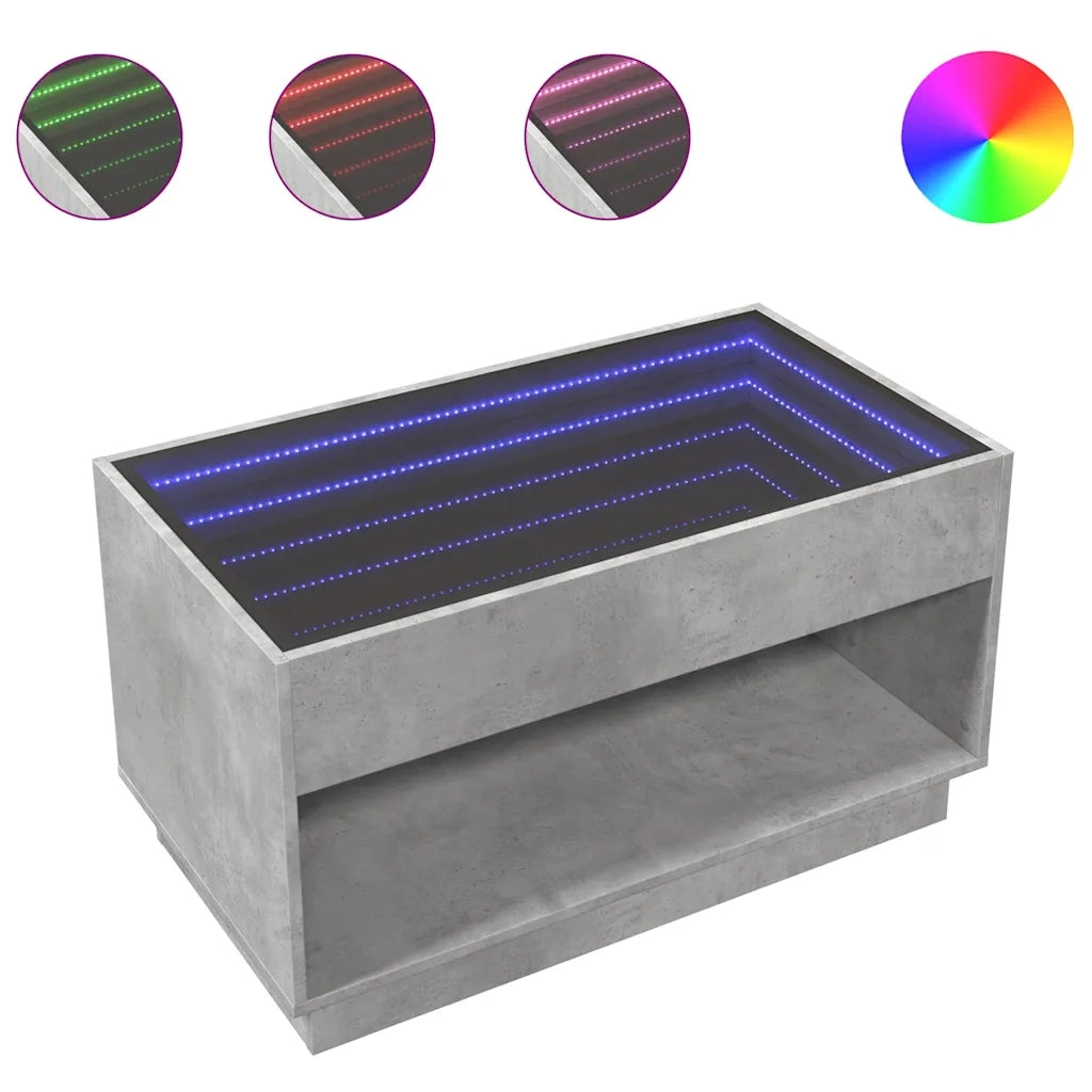 Tavolino da Salotto con LED Infinity Grigio Cemento 90x50x50 cm 847668