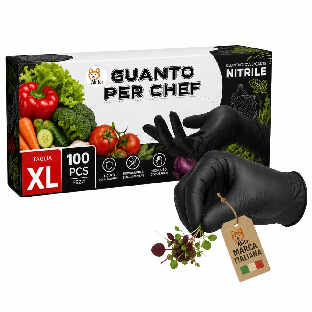 Akitaink Guanti Nitrile Neri Food Touch Chef Taglia XL 100 Pz