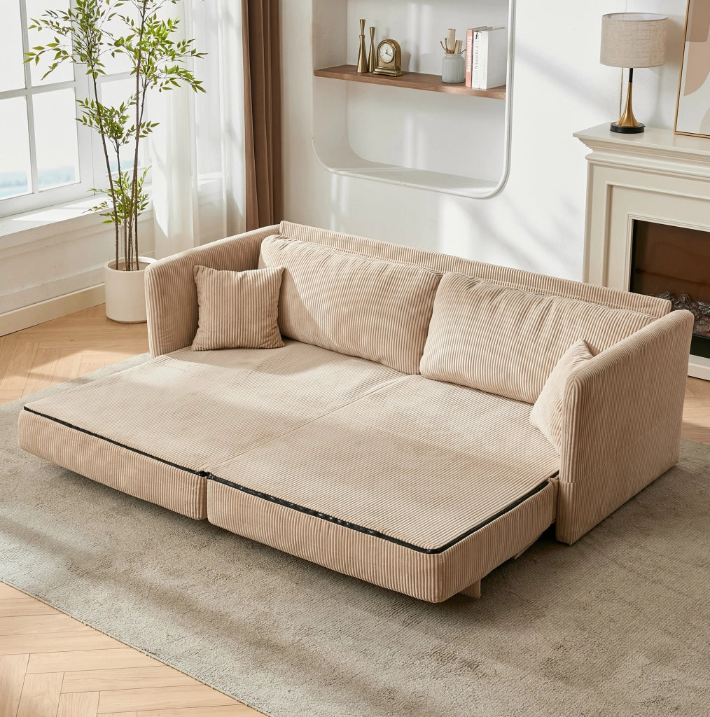 Divano letto 182x88x84 cm in tessuto beige, per piccoli spazi