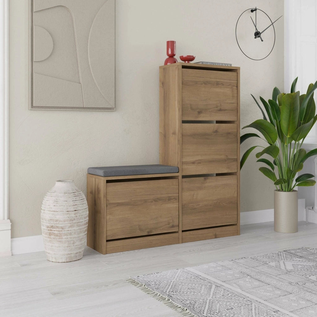 Mobile Portascarpe Velma, Scarpiera 8 Paia, 105x26x119h cm Marrone Quercia