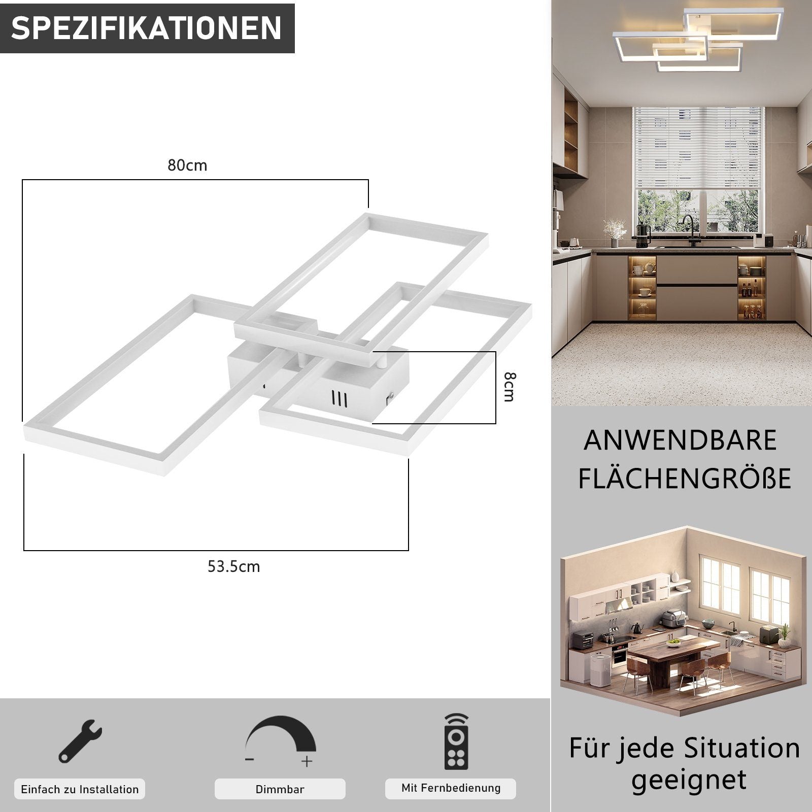 ZMH Lampada da soffitto LED moderna metallo telecomando 3 luci per camera letto