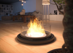 Camino a Bioetanolo da Pavimento Ø80 cm con Finta Canna Fumaria Inround Nero con Vetro