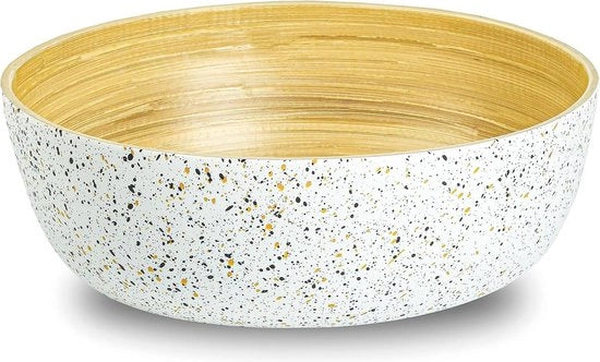 Bacile per insalata in bambù grande 
Scodella decorativa in legno ecosostenibile manufatta 
Bacile per frutta con disegno a mosaico bianco 
Cestino in legno per pane, snack e patatine