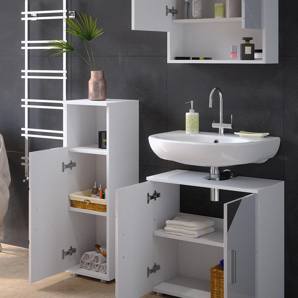 Vicco Set mobili bagno Bianco lucido con inserti 3 parti