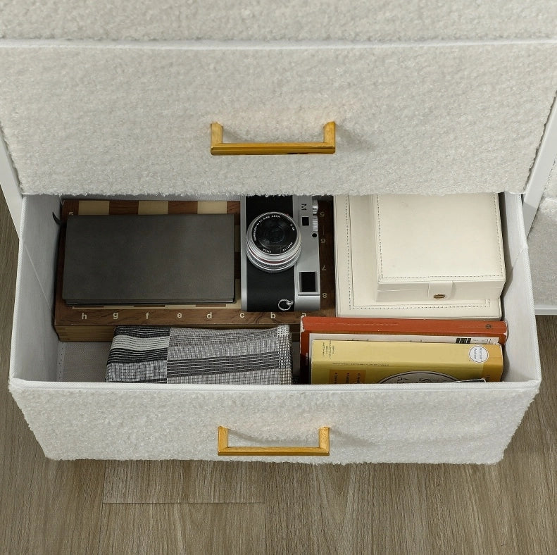 Cassettiera con 9 cassetti in tessuto, color crema