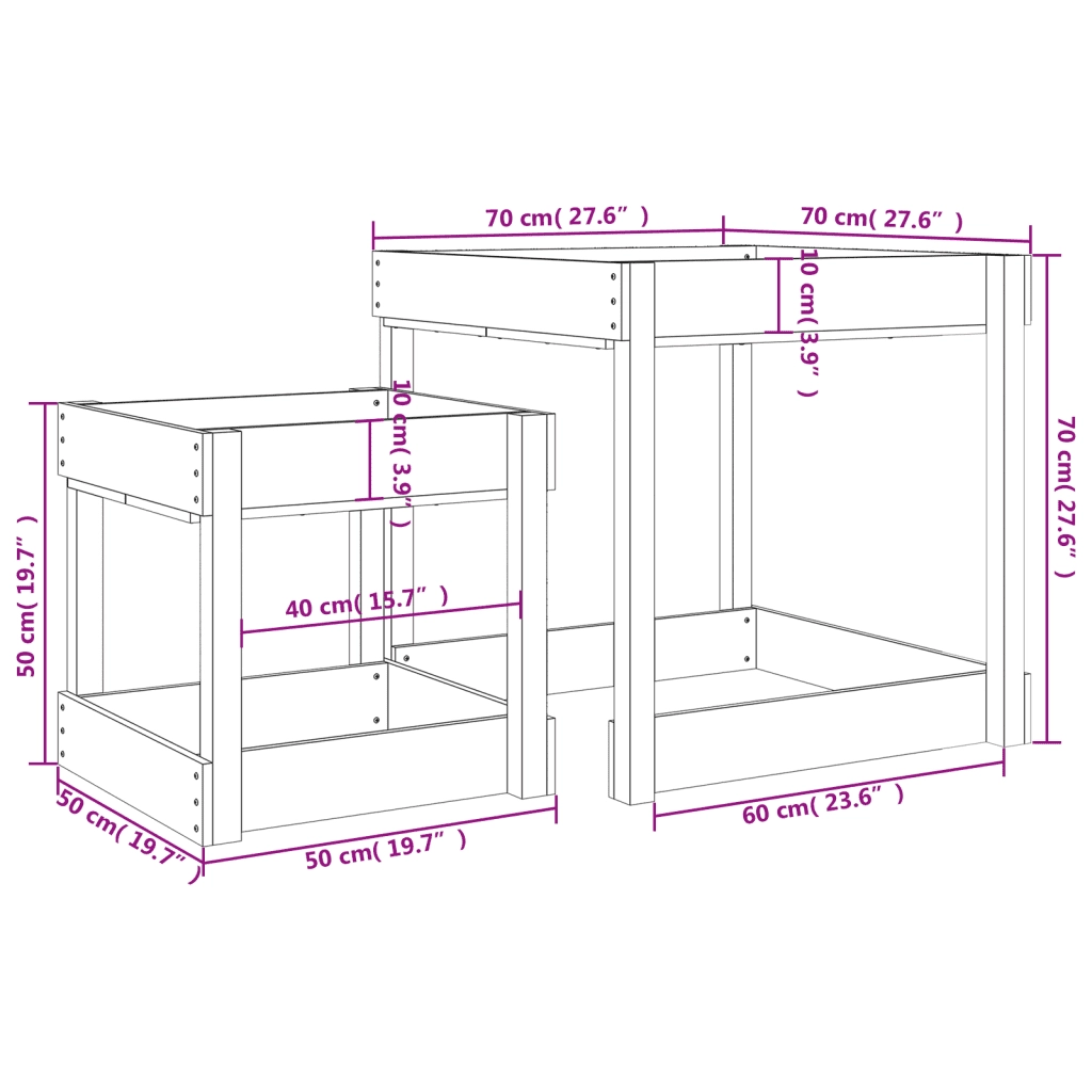 Tavoli Sabbiere 2 pz Grigi in Legno Massello di Pino 825053