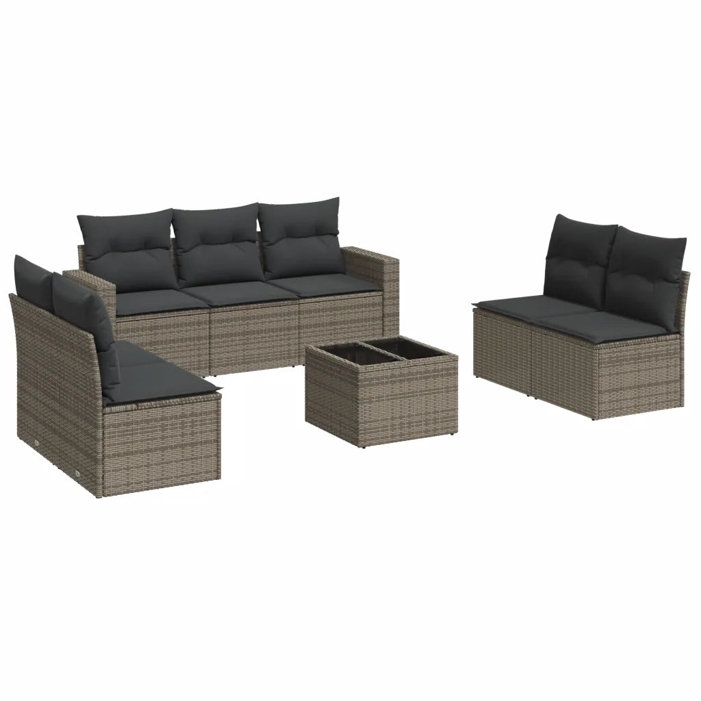 Set Divano da Giardino 8 pz con Cuscini Grigio in Polyrattan 3218830