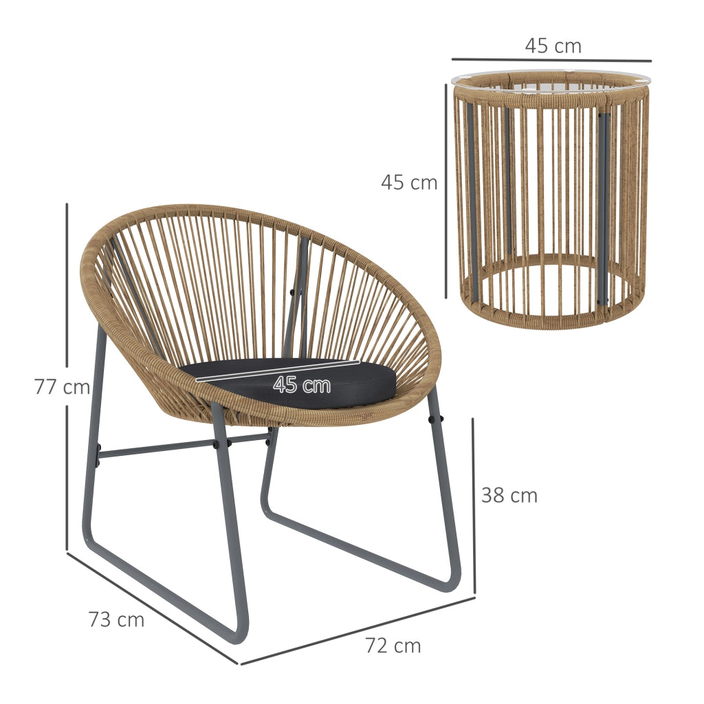 Set da Giardino 3 Pezzi in PolyRattan e Acciaio con Cuscini ¨C Zephmum ¨C Grigio