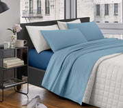 Completo Letto Lenzuola Matrimoniale,100% Cotone, Set letto, Lenzuolo Sopra, Sotto e Federe 2 Piazze Blu chiaro