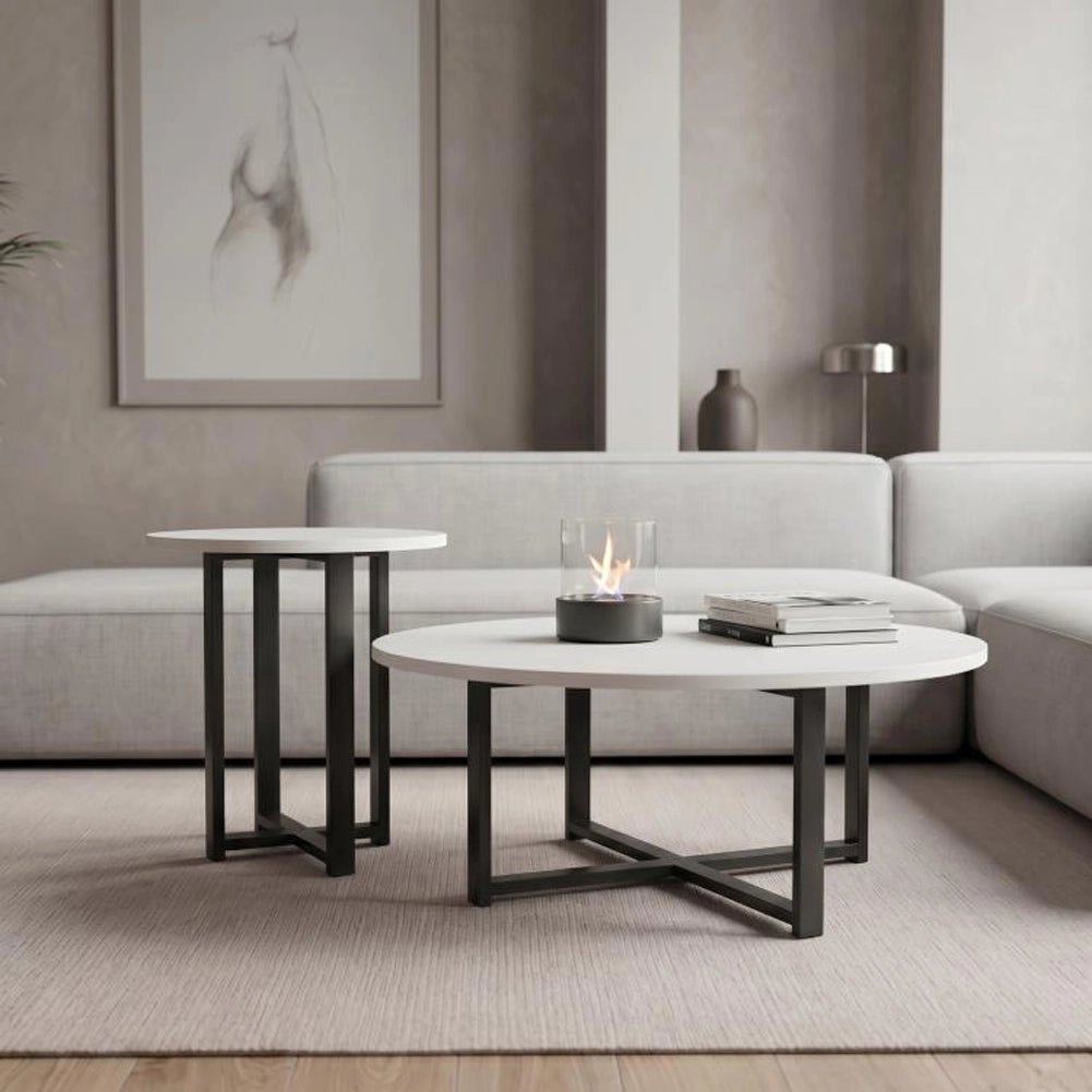 Set 2 Tavolini da Caffè per Soggiorno Bianco Design Moderno Tavolo Salvaspazio
