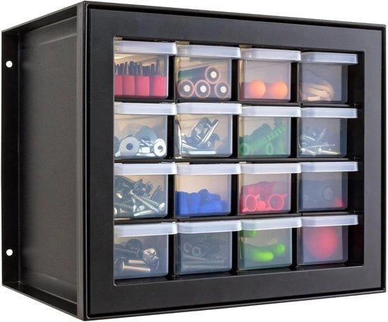 Cassa di Stoccaggio per Hardware e Artigianato in Plastica Nera 16 contenitori