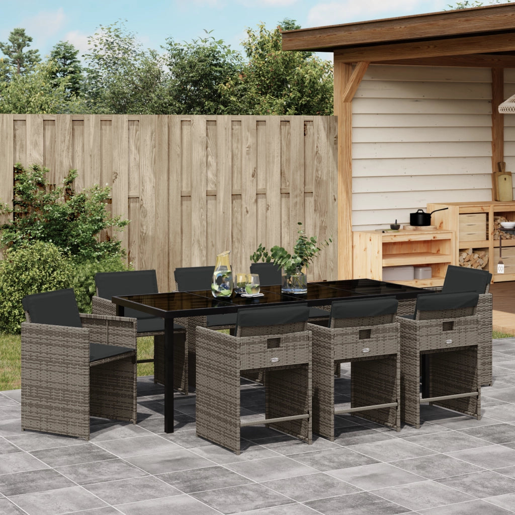 Set di mobili da pranzo da giardino con cuscini Grigio Polyrattan