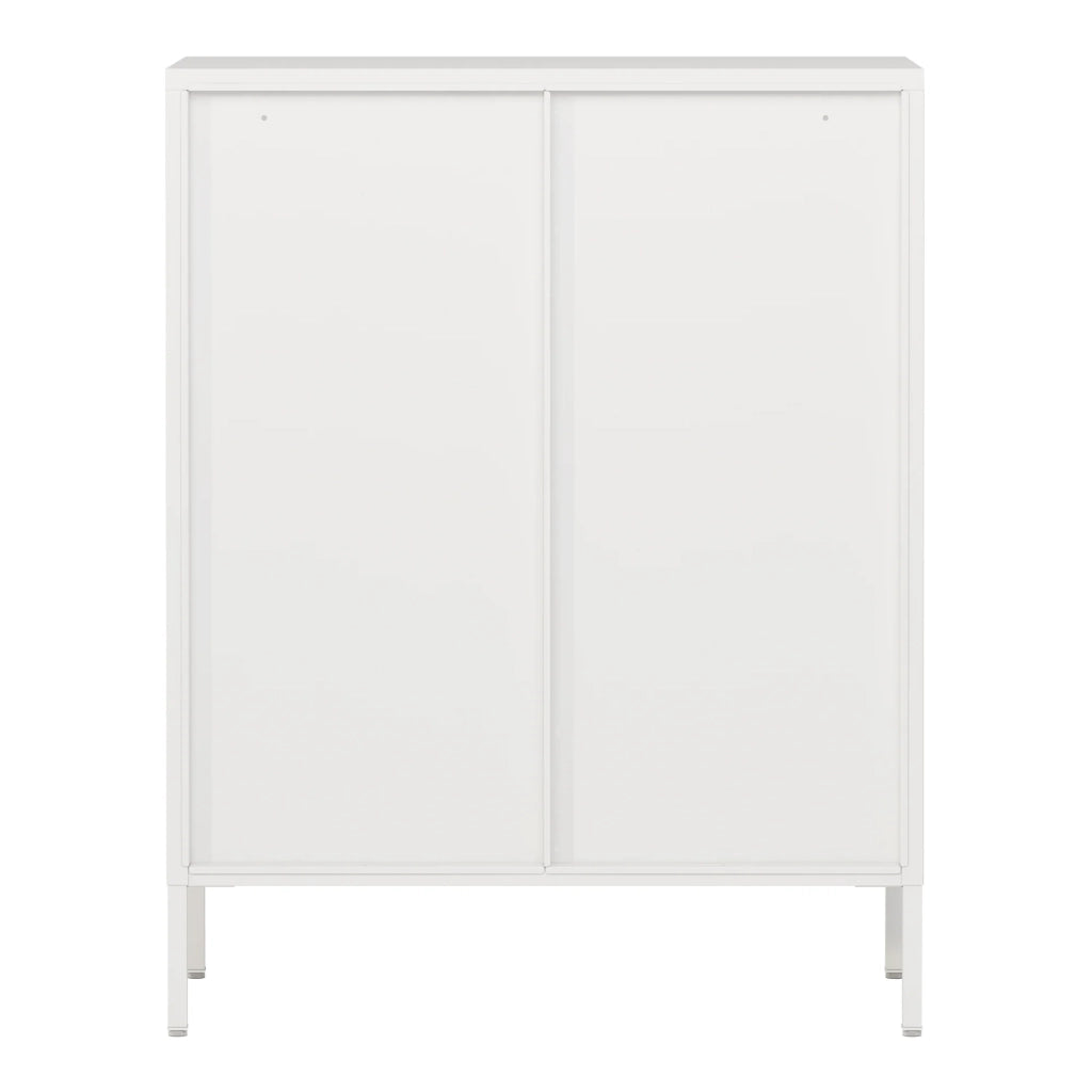 Credenza in metallo con ante in vetro acciaio e vetro temperato 102 x 80 x 40 cm bianco 03_0006607