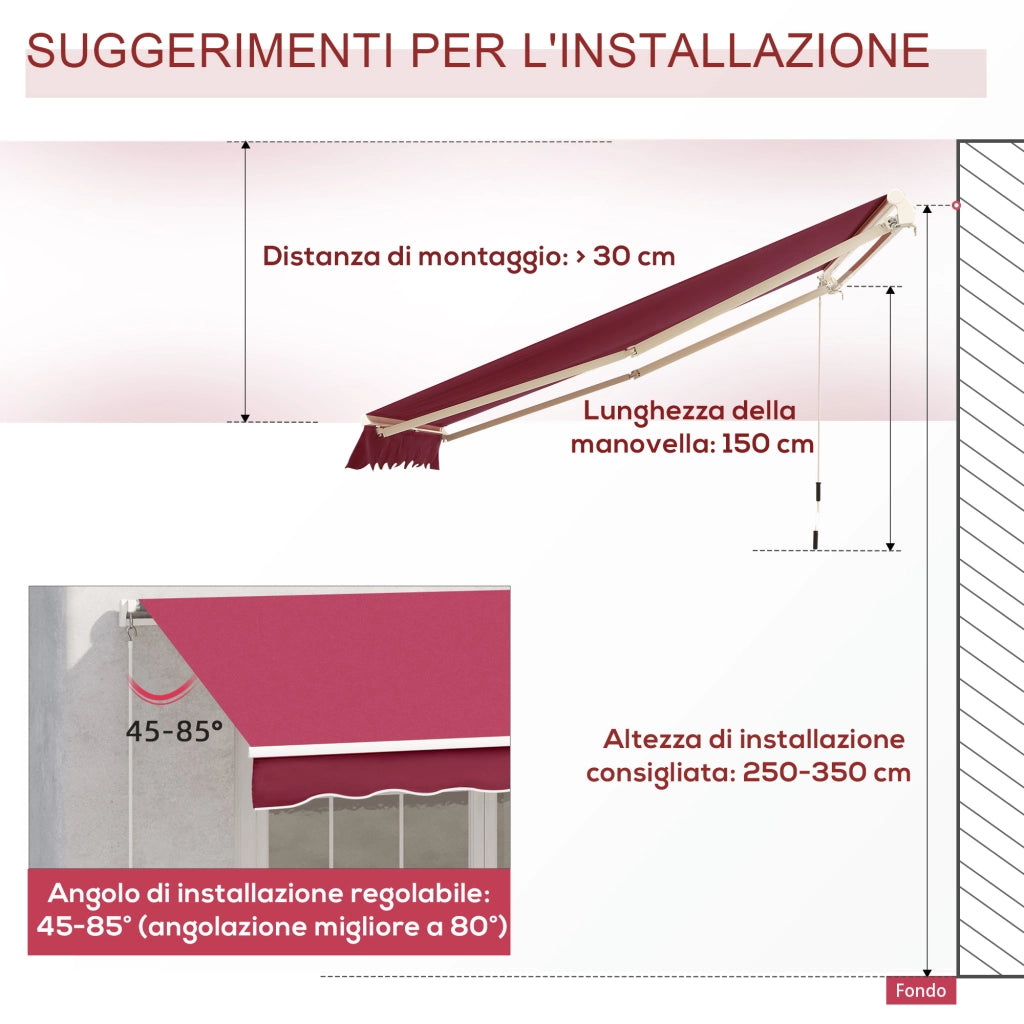 Tenda da Sole Avvolgibile ¨C zephmum ¨C Alluminio Poliestere 295x245cm Rosso Scuro