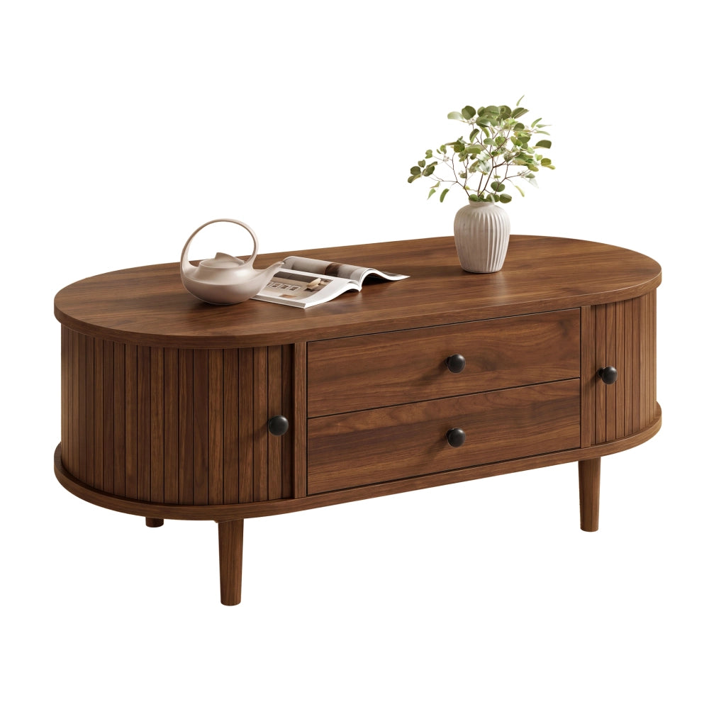 Tavolino da Caff¨¨ Ovale con Cassetti e Ante Scorrevoli ¨C MINIMAL ¨C MDF