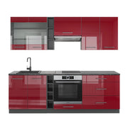 Vicco Cucina componibile Bordeaux lucido/antracite 235 cm senza piano di lavoro
