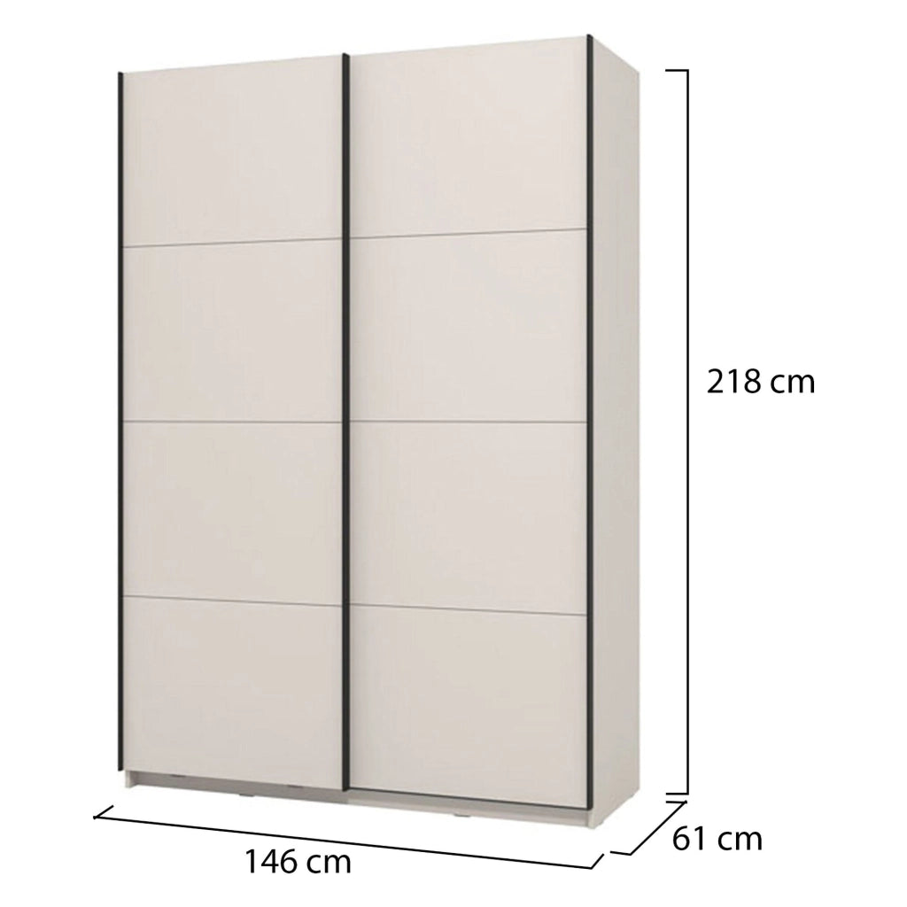 Armadio Camera da Letto Tredozio, Guardaroba Grande Appendiabiti, 145.5x217.5h cm Bianco Crema