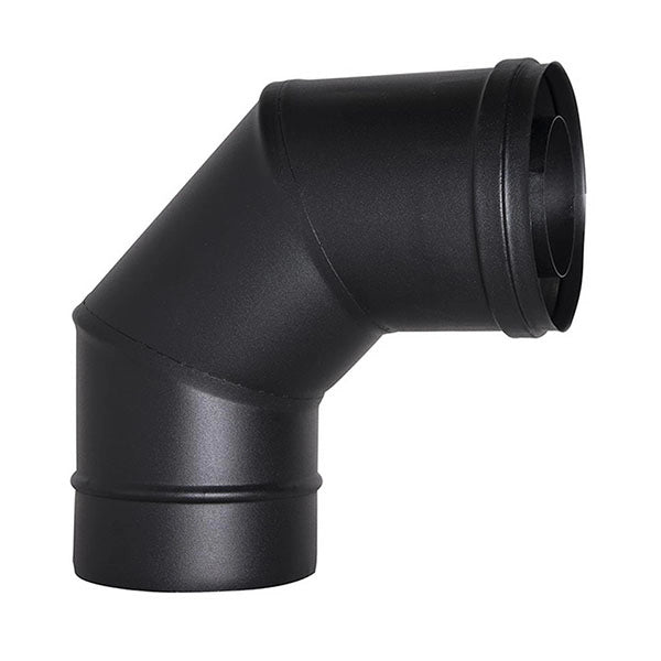 Curva 90 canna fumaria tubo coassiale D. 80/130 NERO CE in acciaio 316 per stufa pellet  Made in Italy UNI 1856/2