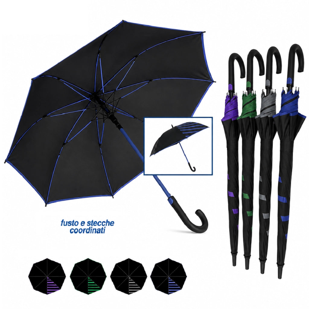 Kit 3 Ombrelli Grandi Automatici Antivento 120 cm 8 Stecche Fibra di Vetro Tessuto Extra