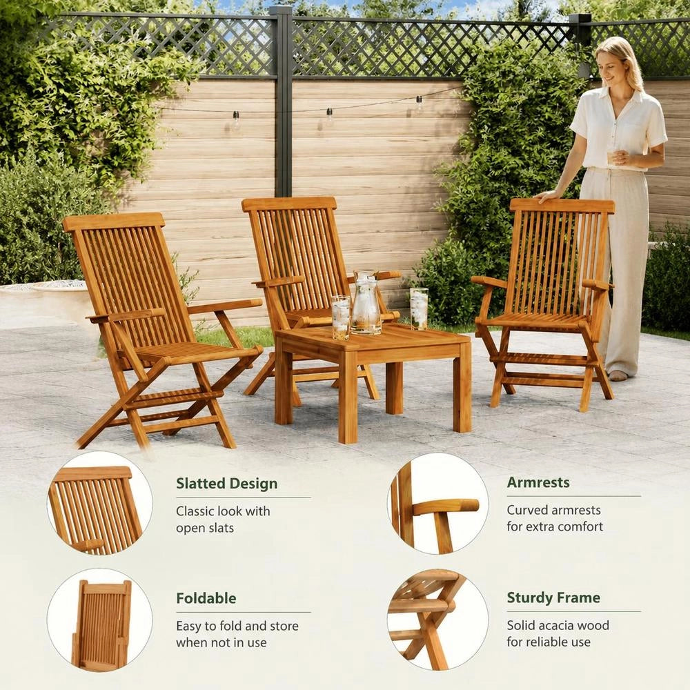 Garden Chairs, 3 Pieces, Solid Teak Wood