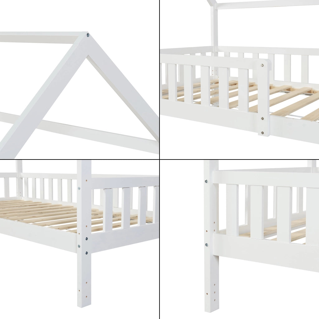 Letto Casetta per Cameretta Ydre con Materasso 90x200 cm Bianco [en.casa]
