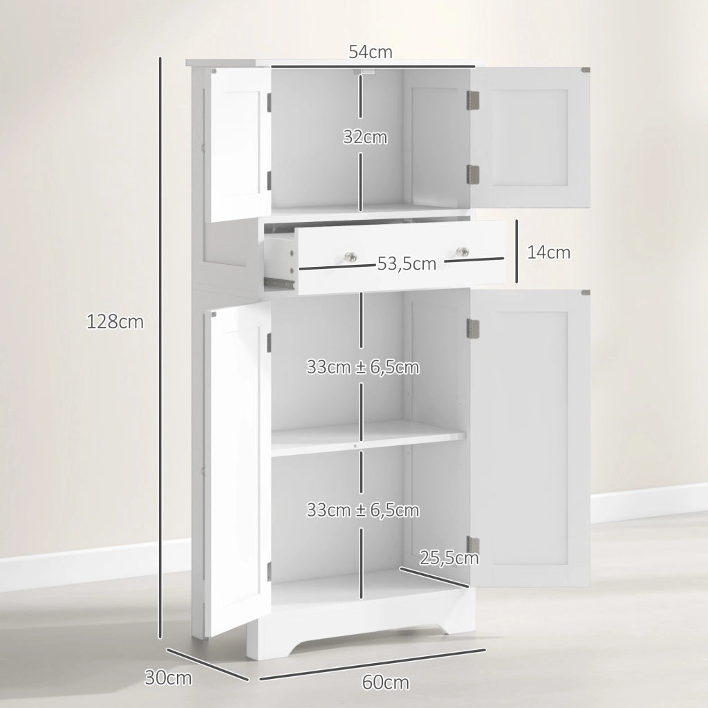 Armadio Cucina con Ante, Ripiani Regolabili e Cassetto ¨C Zephmum ¨C Bianco 60x30x128 cm