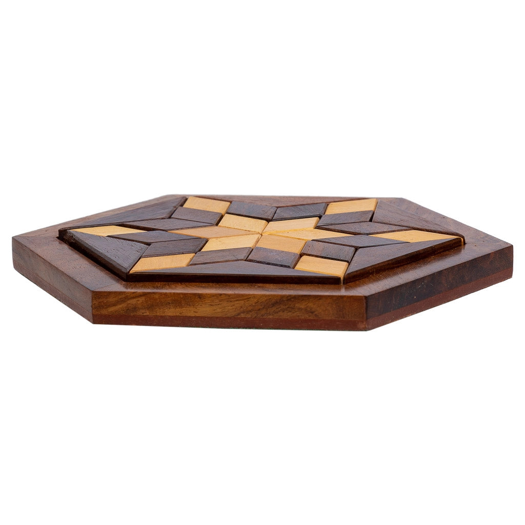 Puzzle esagonale in legno marrone 13,5x13,5x3h