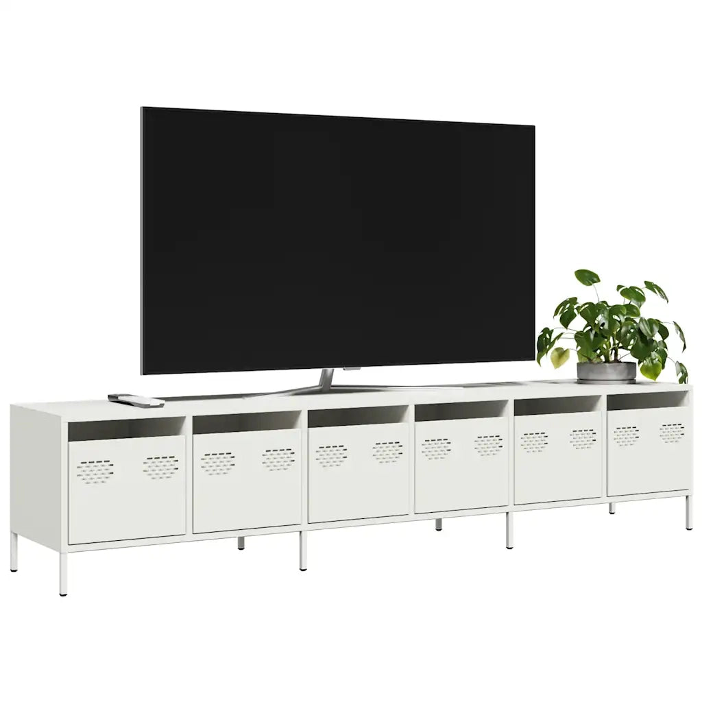 Mobile TV Bianco 202x39x43,5 cm in Acciaio Laminato a Freddo 3307154