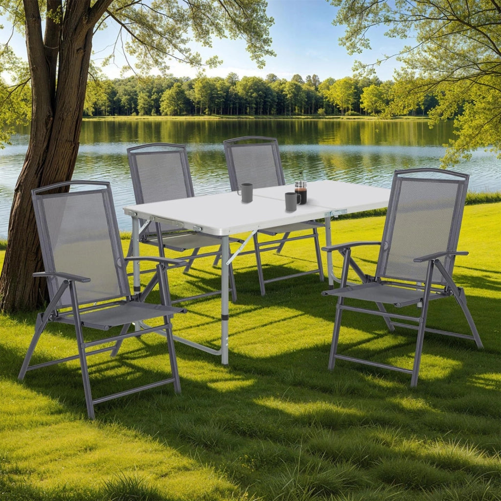 Set di 4 sedie da giardino pieghevoli ALGHERO in metallo e textilene grigio antracite con braccioli
