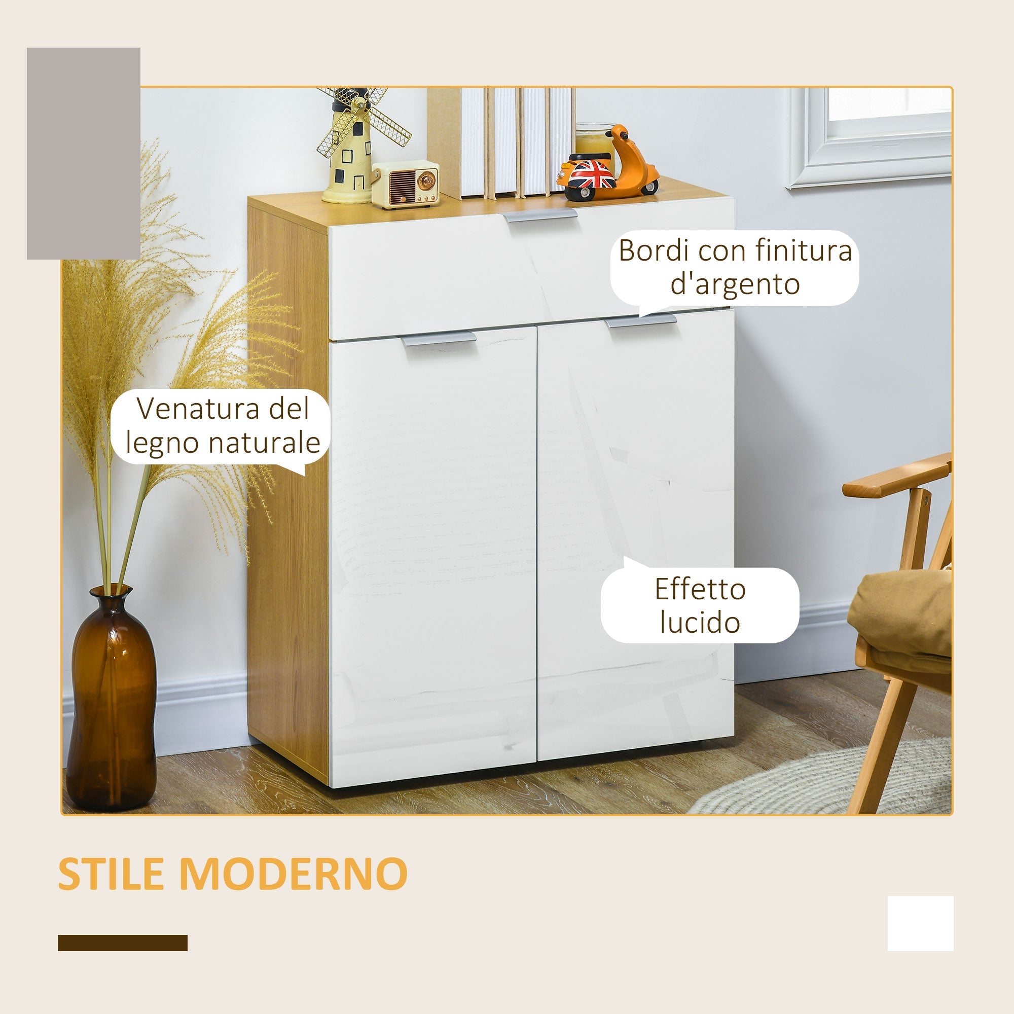 Mobile 2 Ante 1 Cassetto 70x35x92 cm in Truciolato Bianco